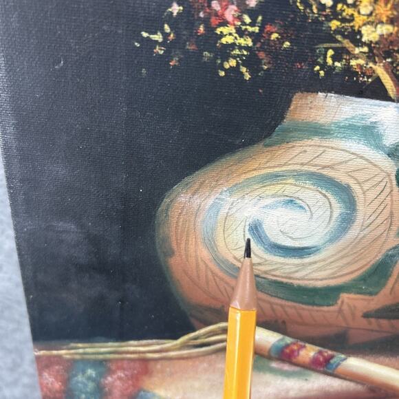 Vtg Southwestern Still Life Painting K. Hoskin Native American Pottery Blanket - Picture 9 of 11